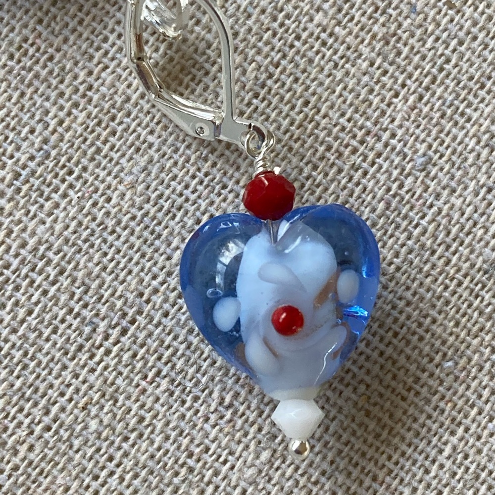 Lampwork Glass Heart Earrings Swarovski Crystals